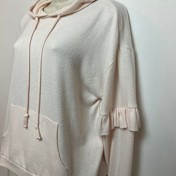 LC Lauren Conrad Pink Sz Small -- ruffle hoodie shirt feminine with pocket - Picture 4 of 11